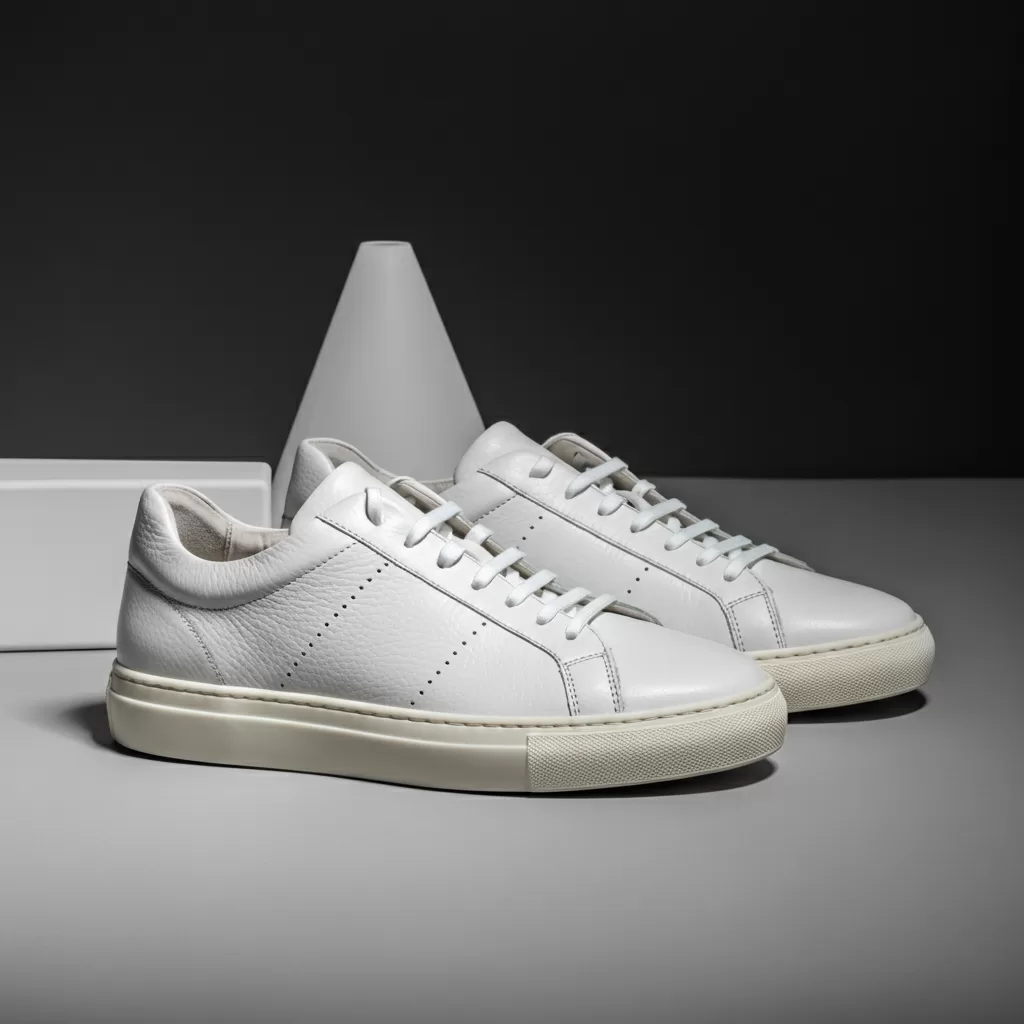white leather sneakers.

